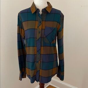 Outdoor Research Plaid Flannel Shirt S Green Brown Blue Cotton